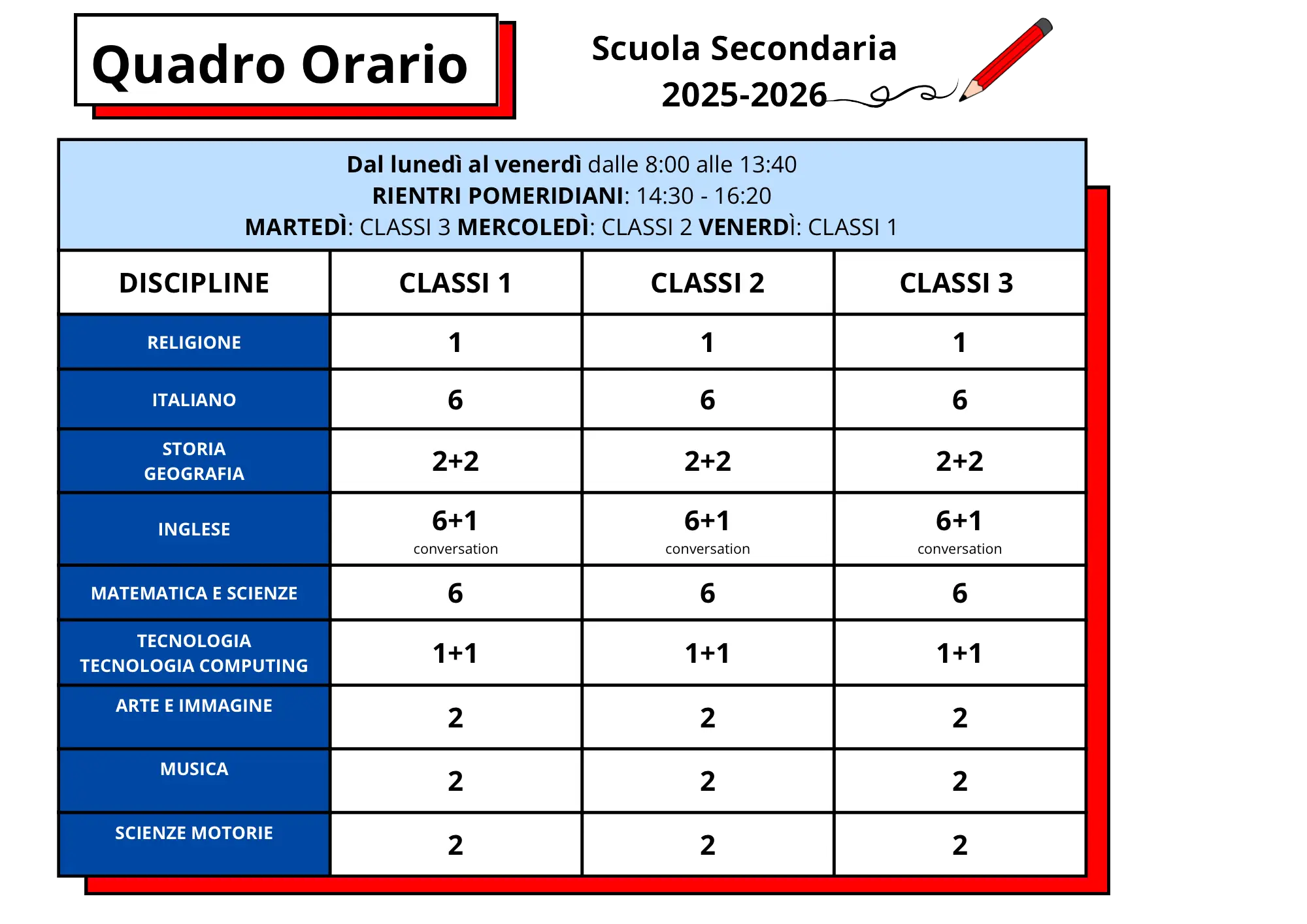 quadro orario secondaria arcore dorotea